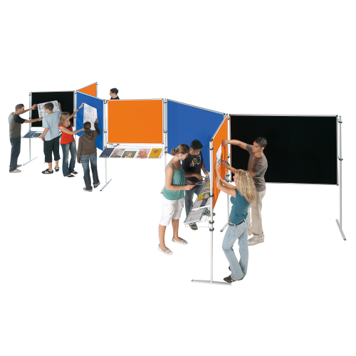 Stecktafel Set "Panoramo" 8x T-Fuß Stativ, 7x Tafeln in schwarz, orange, blau