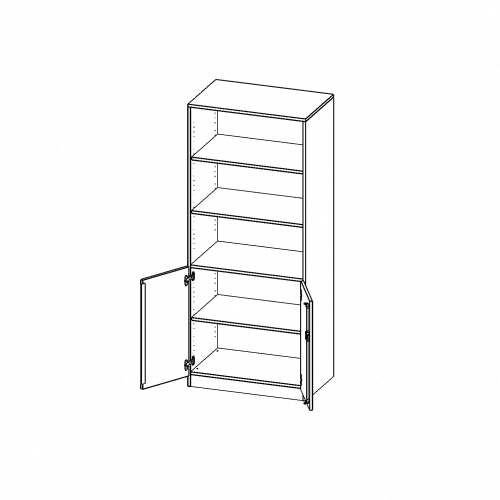 Schrank, 5 Ordnerhöhen, Türen unten (2 OH), oben 3 offene Fächer - Serie evo180 B/H/T: 80x190x50 cm, 2 Türen, abschließbar, mit Sockel (81 mm)