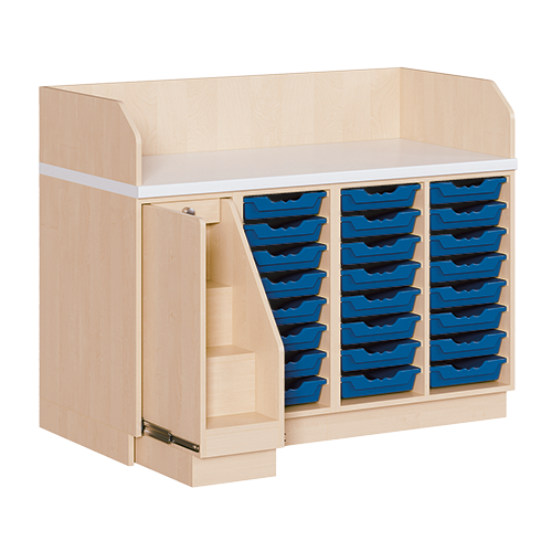 Wickelkommode, vierreihig B/H: 143x113 cm, Ausziehbarer Aufstieg, 24 Boxen Wickelkommode, vierreihig B/H: 143x113 cm, Ausziehbarer Aufstieg, 24 Boxen