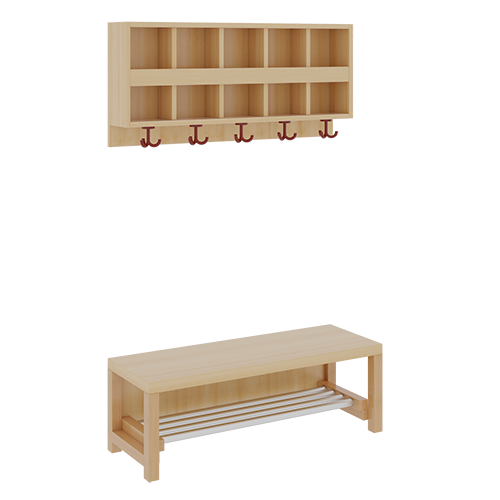 Komplettgarderobe mit doppelter Ablagereihe B/T: 100x35 cm, 5 Plätze, Sitzhöhe: 34 cm, 2teilig ohne Stütze, Ablage zur Wandmontage, mit Schuhrost aus Aluminiumrohren