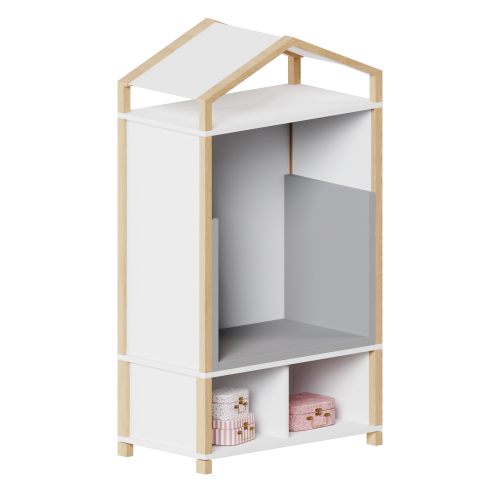Rückzugshaus in Stollenbauweise mit Dach, Bücherregal und Mattenset B/H/T: 106x160/185x60, 3teiliges Mattenset, unten kleines Bücherregal mit 2 Fächern
