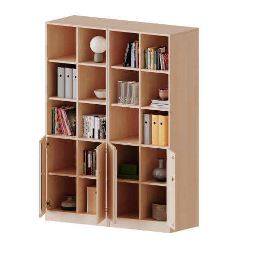 ErgoTray Kombi-Schrank, vierreihig, zweiteilig, 5 Ordnerhöhen - evo180 Serie B/H/T: 140,6x190x50 cm, 2 OH unten mit Türen, oben 3 OH Regal, mit Sockel (81 mm), mit 2 Mittelwänden ErgoTray Kombi-Schrank, vierreihig, zweiteilig, 5 Ordnerhöhen - evo180 Serie B/H/T: 140,6x190x50 cm, 2 OH unten mit Türen, oben 3 OH Regal, mit Sockel (81 mm), mit 2 Mittelwänden