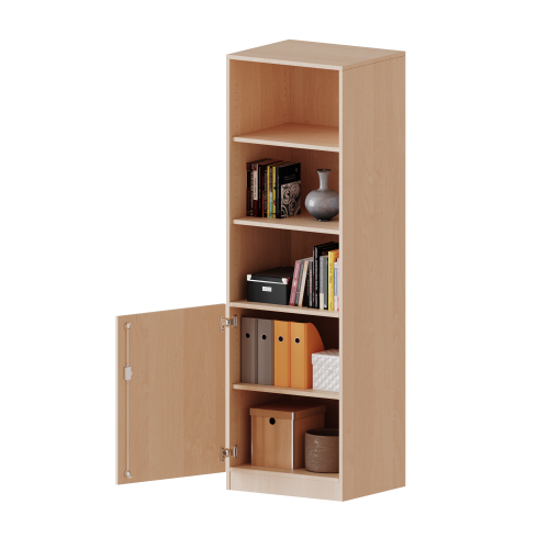 Schrank, 5 Ordnerhöhen, Tür unten (2 OH), oben 3 offene Fächer - Serie evo180 B/H/T: 60x190x50 cm, 1 Tür, abschließbar, Tür öffnet nach links, mit Sockel (81 mm)