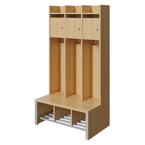 Spindgarderobe, kleine Tür B/H/T: 83x160x55 cm, 3 Plätze, Türen links, Bank, Schuhrost, 3fach-Haken