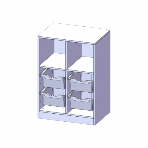 ErgoTray Regal, zweireihig, 2,5 Ordnerhöhen - evo180 Serie B/H/T: 70,3x100x50 cm, mit Sockel (81 mm), oben 3 Fächer, unten 4 hohe ErgoTray Boxen
