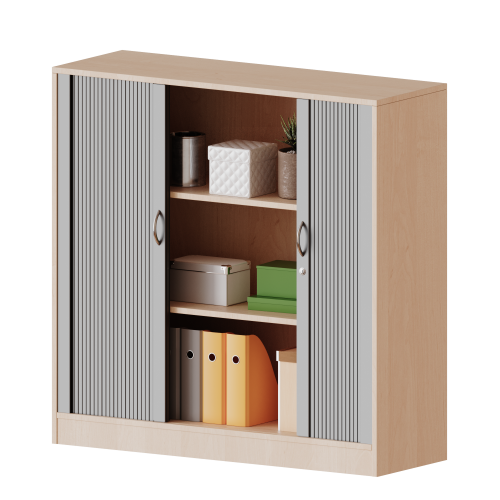 Schrank mit Rollo, 3 Ordnerhöhen - Serie evo180 Breite 120 cm, Gesamthöhe 118 cm, Querrolladen, abschließbar, mit Mittelwand, mit Sockel (81 mm)