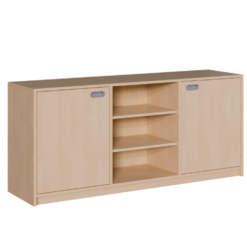 Korpus-Raumteilerschrank, dreiteilig B/T: 152x40 cm, links und rechts je 1 Tür, mittiges Regalteil, 1 bzw 2 Einlegeböden je Segment, in unterschiedlichen Bauhöhen