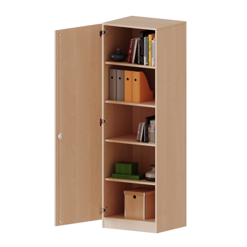 Schrank, 4 Ordnerhöhen - Serie evo180 B/H/T: 60x154x50 cm, 1 Tür, abschließbar, Tür öffnet nach links, mit Sockel (81 mm)