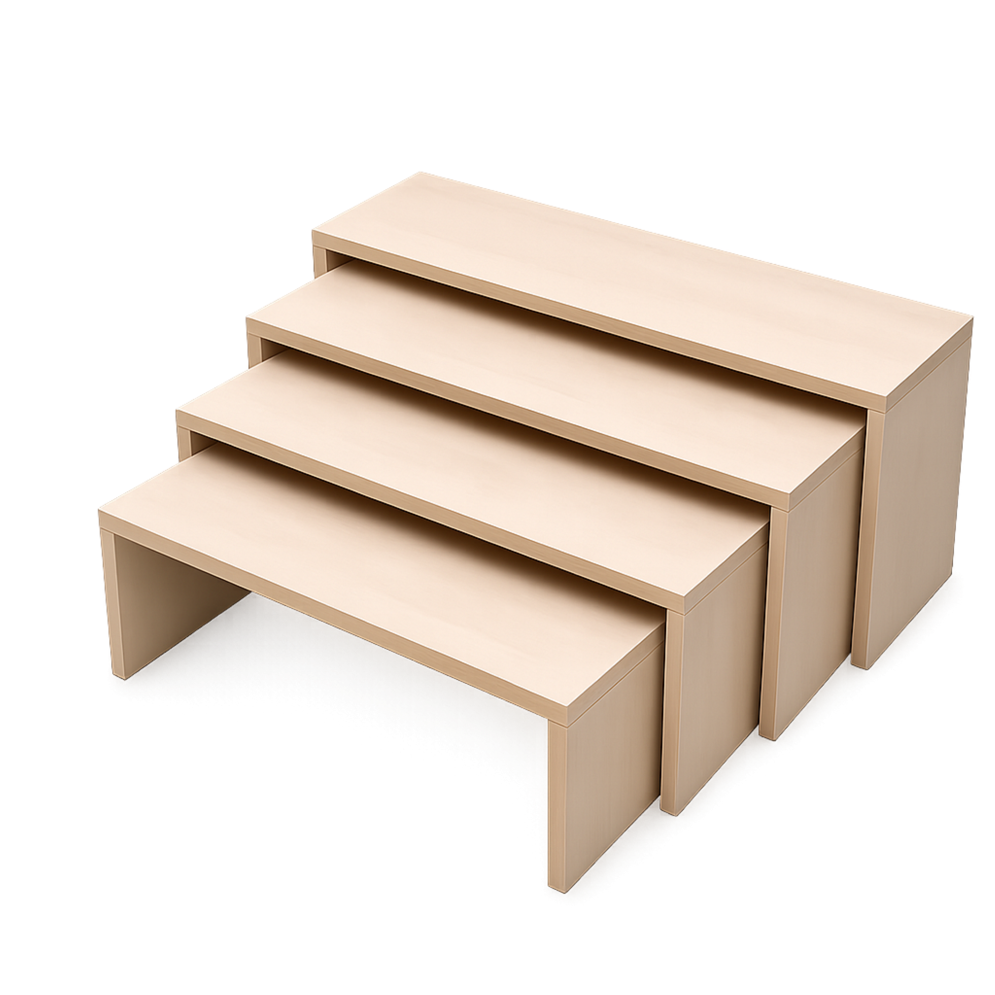 Set aus 4 untereinander schiebbaren Sitzbänken mit stabilen 25-mm-Sitzplatten B/H/T der Bank-Einzelmaße: 105x40x32,5 // 100x35x30,0 // 95x30x27,5 cm // 90x25x25,0 cm