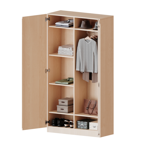 Garderobenschrank mit Spiegel und Garderobenstange, 5 Ordnerhöhen - Serie evo180 Gesamthöhe 190 cm, 2 Türen, abschließbar, eine Seite Garderobe, eine Seite Fachböden, Sockel Garderobenschrank mit Spiegel und Garderobenstange, 5 Ordnerhöhen - Serie evo180 Gesamthöhe 190 cm, 2 Türen, abschließbar, eine Seite Garderobe, eine Seite Fachböden, Sockel