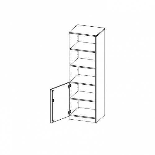 Schrank, 5 Ordnerhöhen, Tür unten (2 OH), oben 3 offene Fächer - Serie evo180 B/H/T: 60x190x50 cm, 1 Tür, abschließbar, Tür öffnet nach links, mit Sockel (81 mm)