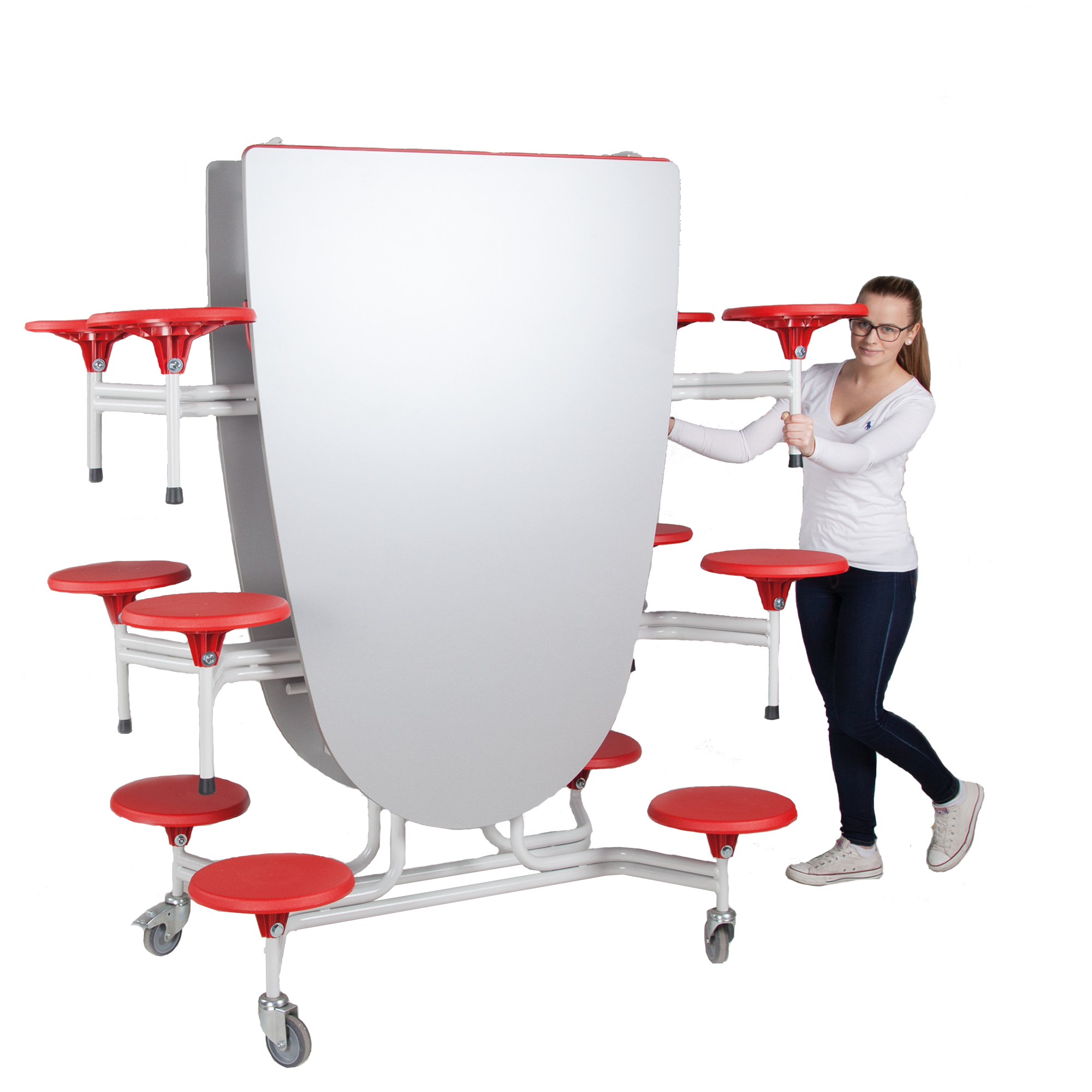 Spaceflex 2.0 Klapptisch mit integrierten Stühlen, oval, melaminharzbeschichteter Spanplatte B/H/T: 305x74x107 cm, 12 Sitze, Sitzhöhe 46 cm