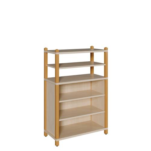 Stollen-Regal mit 5 Fächern H/T: 120x40 cm, Regal mit 3 verstellbaren Einlegeböden bzw. 5 Fächern, unten 3seitig geschlossen, oben offen