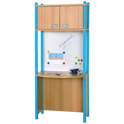 Erzieherarbeitsplatz, oben 2 Türen B/H/T: 82x180x40/60 cm, Mitte RW mit Emaille