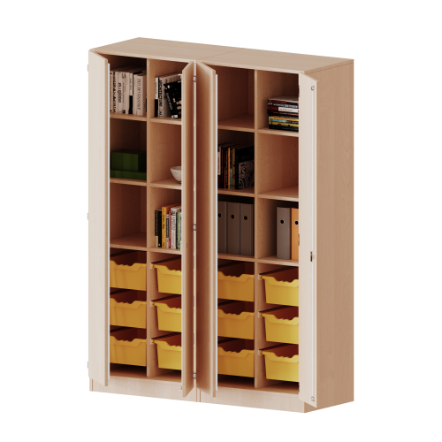 ErgoTray Schrank, zweiteilig, vierreihig, 5 Ordnerhöhen - evo180 Serie B/H/T: 140,6x190x50 cm, viertürig, zweiteilig, mit Sockel (81 mm), mit 2 Mittelwänden, mit 12 hohen ErgoTray Boxen ErgoTray Schrank, zweiteilig, vierreihig, 5 Ordnerhöhen - evo180 Serie B/H/T: 140,6x190x50 cm, viertürig, zweiteilig, mit Sockel (81 mm), mit 2 Mittelwänden, mit 12 hohen ErgoTray Boxen