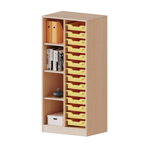 ErgoTray Regal, zweireihig, 4 Ordnerhöhen - evo180 Serie Breite 70,3 cm, Gesamthöhe 154 cm, mit Sockel, links 4 Fächer, rechts 14 flache ErgoTray Boxen ErgoTray Regal, zweireihig, 4 Ordnerhöhen - evo180 Serie Breite 70,3 cm, Gesamthöhe 154 cm, mit Sockel, links 4 Fächer, rechts 14 flache ErgoTray Boxen
