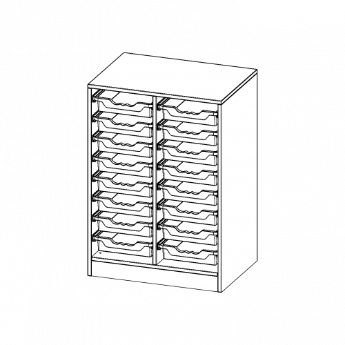ErgoTray Regal, zweireihig, 2,5 Ordnerhöhen - evo180 Serie B/H/T: 70,3x100x50 cm, fahrbar, 16 flache ErgoTray Boxen