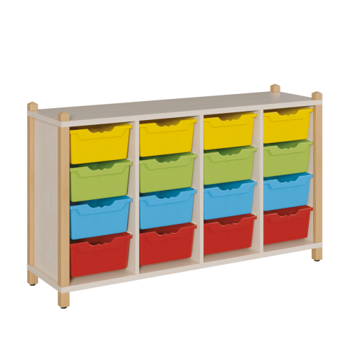 Regal mit ErgoTray-Boxen in Stollenbauweise H/T: 80x40 cm, 3 verschiedene Breiten für je 4 hohe ErgoTray-Boxen übereinander