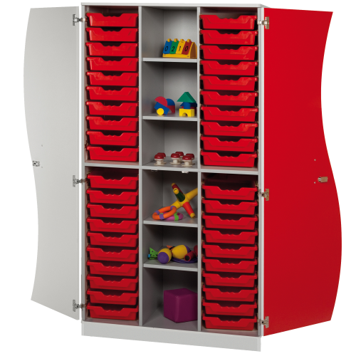 Hochschrank mit Wellentüren, 40 flache ErgoTray Boxen & 4 Einlegeböden B/H/T: 104,5x190x50 cm