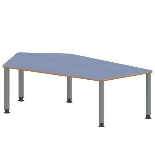 Tisch ZALOTTI mit Linoleum-Belag Fünfecktisch-groß, Stellfläche B/T: 185x104 cm, Höhen 41…76 cm, Stahlrohrbeine Ø 60 mm, Fußvariante: höhenverstellbar
