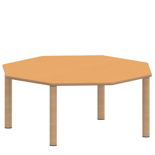 Tisch ZALOTTI mit Linoleum-Belag Achtecktische, Plattenmaß B/T: 120x120 cm, Höhen 25…76 cm, Massivholzbeine Ø 60 mm, Fußvariante: Stellfuß