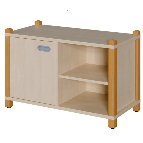 Stollen-Schrank mit einseitiger Tür und 2 offenen Fächern H/T: 60x40 cm, Tür und offene Fächer wahlweise links oder rechts, in 2 Schrankbreiten