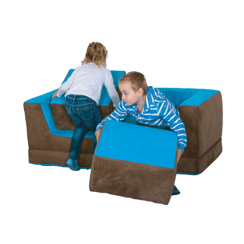 Kinder Klappcouch mit 2 Sesseln 140x50x70 cm, Sitzhöhe: 25 cm, Hocker je 49x49x25 cm, lieferbar in diversen Bezügen