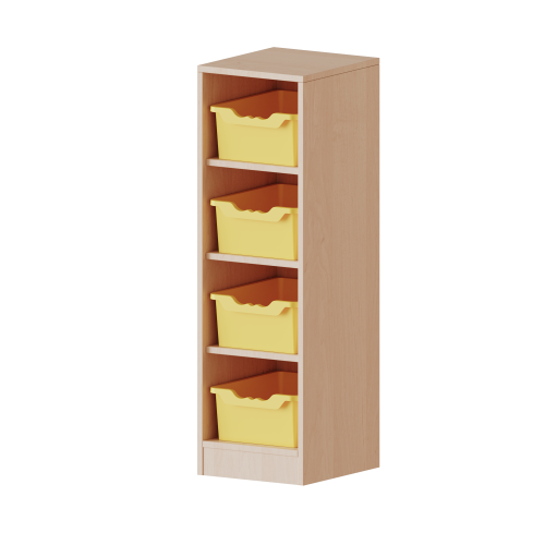 Taschenregal, 3 Ordnerhöhen - Serie evo180 Breite 36,1 cm, Gesamthöhe 118 cm, 4 halbhohe Fächer, je Fach mit einer hohen ErgoTray Box