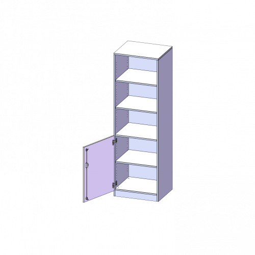Schrank, 5 Ordnerhöhen, Tür unten (2 OH), oben 3 offene Fächer - Serie evo180 B/H/T: 60x190x50 cm, 1 Tür, abschließbar, Tür öffnet nach links, mit Sockel (81 mm)