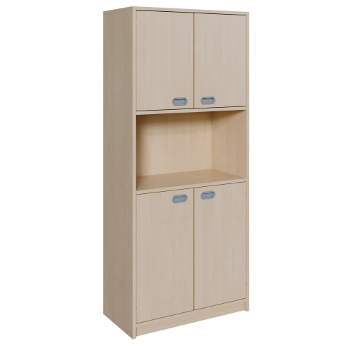 Korpus-Schrank mit 2 Doppeltüren B/H/T: 78x180x40 cm, unten und oben je 2 Türen, 3 Einlegeböden, Mitte mit offenem Fach
