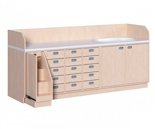 Wickelkommode, vierreihig zuzüglich Badewanne B/H: 249x113 cm, Ausziehbarer Aufstieg, 15 Schübe und Badewanne