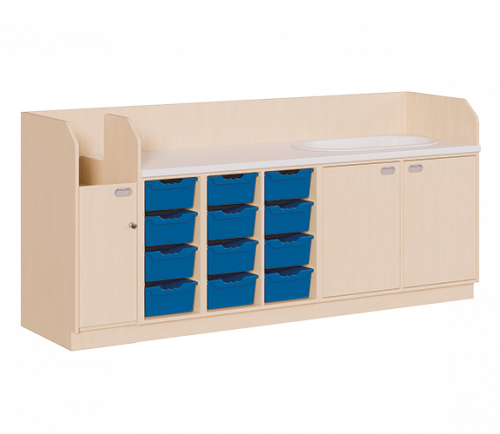 Wickelkommode, vierreihig zuzüglich Badewanne B/H: 249x113 cm, Integrierter Aufgang, 12 Boxen und Badewanne