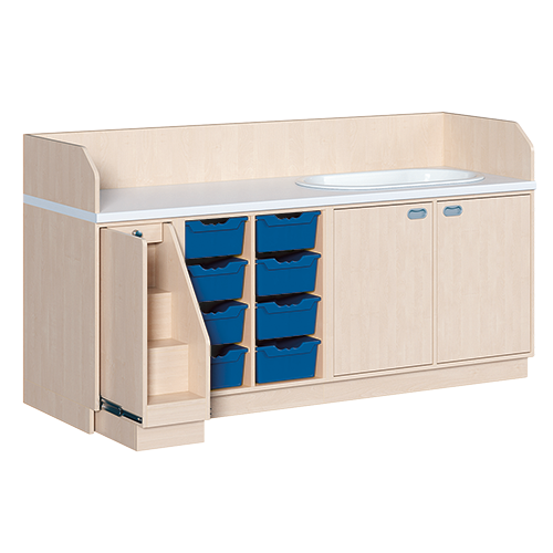 Wickelkommode, dreireihig zuzüglich Badewanne B/H: 213x113 cm, Ausziehbarer Aufstieg, 8 Boxen und Badewanne