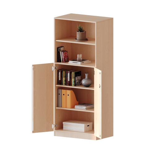 Schrank, 5 Ordnerhöhen, Türen unten (3 OH), oben 2 offene Fächer - Serie evo180 Gesamthöhe 190 cm, 2 Türen, abschließbar, mit Sockel (81 mm)