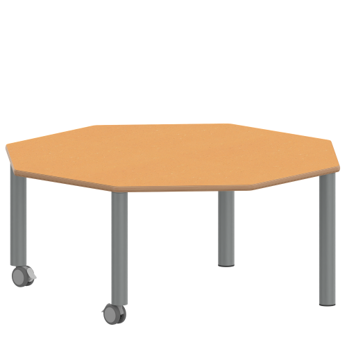 Tisch ZALOTTI mit Linoleum-Belag Achtecktische, Plattenmaß B/T: 120x120 cm, Höhen 25…76 cm, Stahlrohrbeine Ø 60 mm, Fußvariante: fahrbar