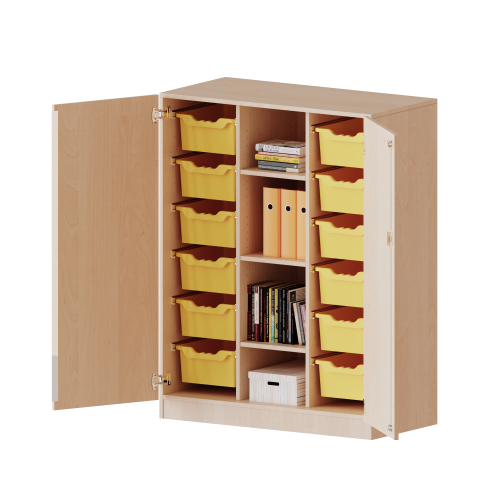 ErgoTray Schrank, dreireihig, 3,5 Ordnerhöhen - evo180 Serie B/H/T: 104,5x136x50 cm, zweitürig, mit Sockel (81 mm), mit 12 hohen ErgoTray Boxen ErgoTray Schrank, dreireihig, 3,5 Ordnerhöhen - evo180 Serie B/H/T: 104,5x136x50 cm, zweitürig, mit Sockel (81 mm), mit 12 hohen ErgoTray Boxen