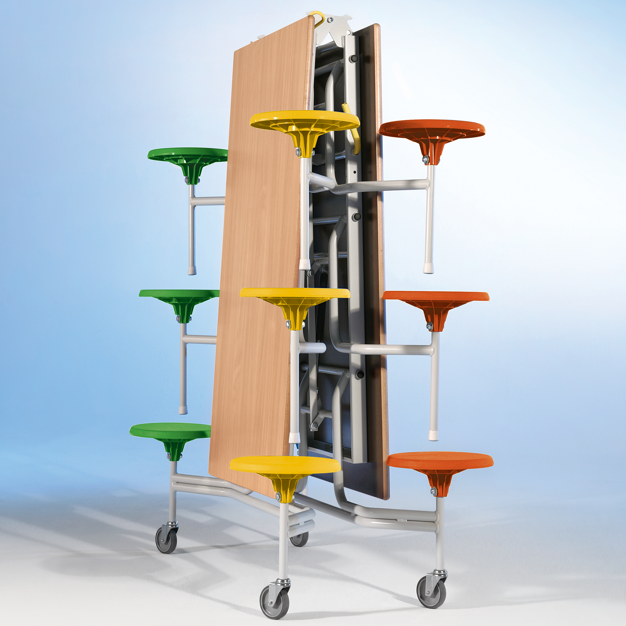 Spaceflex 2.0 Klapptisch mit integrierten Stühlen, rechteckig, Schichtstoffplatte 12 Sitze Farbe Gelb, Sitzhöhe 41 cm