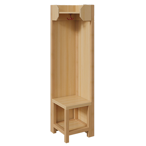 Garderoben-Innenecke, für offene Ablage B/T: 39x39 cm, Stützen über Eck mit Paneelrückwänden in Buche-hell, Schuhablage