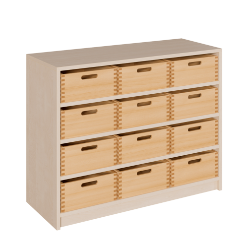 Korpus-Regal mit breiten Materialkästen B/T: 102x40 cm, Regale in 2 Höhen, breite Massivholz-Kästen mit und ohne Sichtfenster in entsprechender Anzahl