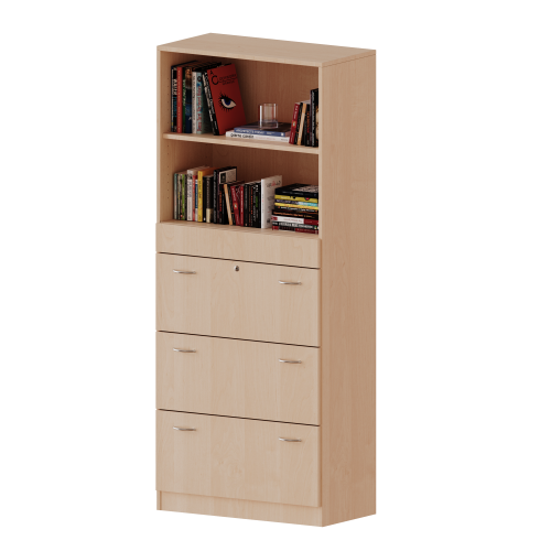 Hängeregisterschrank, 5 Ordnerhöhen - Serie evo180 Breite 80 cm, Gesamthöhe 190 cm, 3 Auszüge, abschließbar, oben 2 offene Fächer, mit Sockel (81 mm)