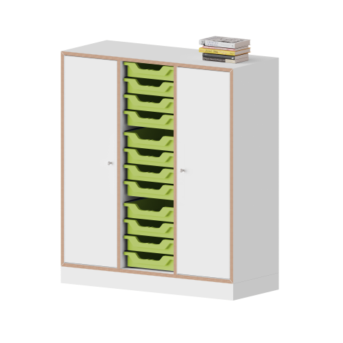 qickly® Schrank, 3 Ordnerhöhen, 2 Türen mit Schloss, 12 kleine Ergo Tray Boxen B/H/T: 104,2x110,5x42,6 cm qickly® Schrank, 3 Ordnerhöhen, 2 Türen mit Schloss, 12 kleine Ergo Tray Boxen B/H/T: 104,2x110,5x42,6 cm