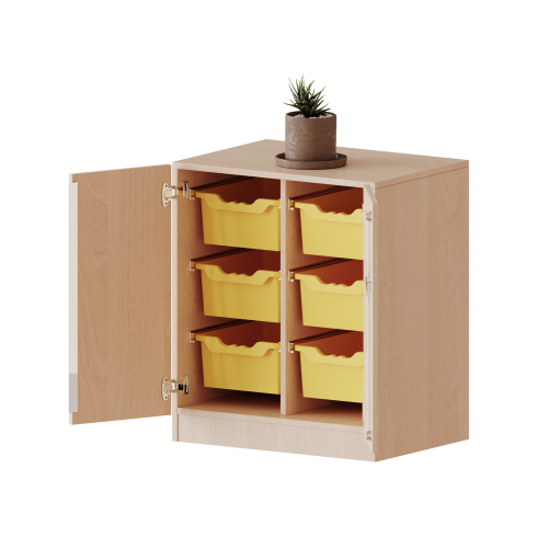 ErgoTray Schrank, zweireihig, 2 Ordnerhöhen - evo180 Serie Breite 70,3 cm, Gesamthöhe 82 cm, zweitürig, mit Sockel, mit 6 hohen ErgoTray Boxen