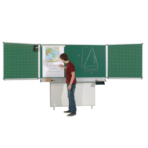 Wandtafel Schultafel aus Stahl, Serie FZ ST, grün Wandklappschiebetafel mit Federzug Wandtafel Schultafel aus Stahl, Serie FZ ST, grün Wandklappschiebetafel mit Federzug