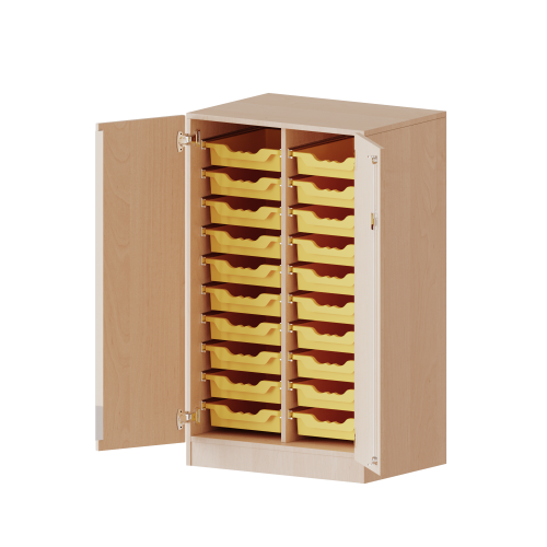 ErgoTray Schrank, zweireihig, 3 Ordnerhöhen - evo180 Serie B/H/T: 70,3x118x50 cm, zweitürig, mit Sockel, mit 20 flachen ErgoTray Boxen ErgoTray Schrank, zweireihig, 3 Ordnerhöhen - evo180 Serie B/H/T: 70,3x118x50 cm, zweitürig, mit Sockel, mit 20 flachen ErgoTray Boxen
