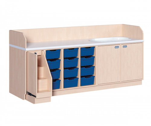 Wickelkommode, vierreihig zuzüglich Badewanne B/H: 249x113 cm, Ausziehbarer Aufstieg, 12 Boxen und Badewanne