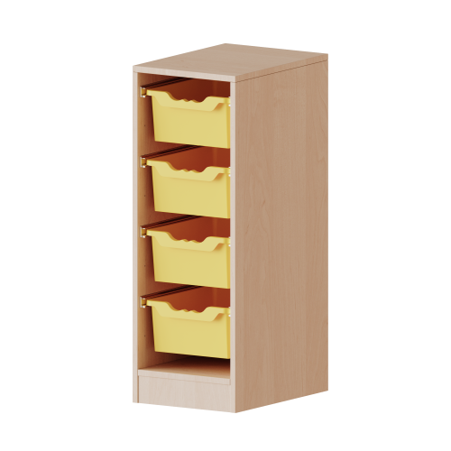 ErgoTray Regal, einreihig, 2,5 Ordnerhöhen - evo180 Serie Breite 36,1 cm, Gesamthöhe 100 cm, mit Sockel, 4 hohe ErgoTray Boxen