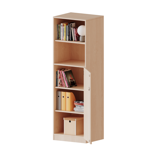 Schrank, 5 Ordnerhöhen, Tür unten (3 OH), oben 2 offene Fächer - Serie evo180 Breite 60 cm, Gesamthöhe 190 cm, 1 Tür, abschließbar, mit Sockel (81 mm)