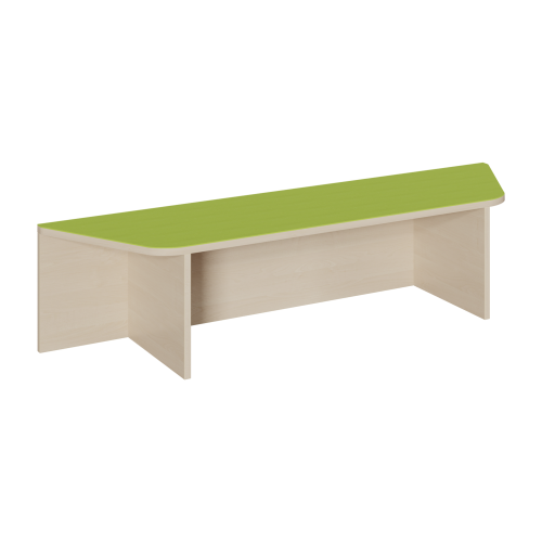 Trapezpodest mit Linoleum-Deckplatte und mittiger Nische für Rollkasten B/T: 150x40 cm, mit Garagennische in der Mitte, seitlich jeweils trapezförmige Überstände