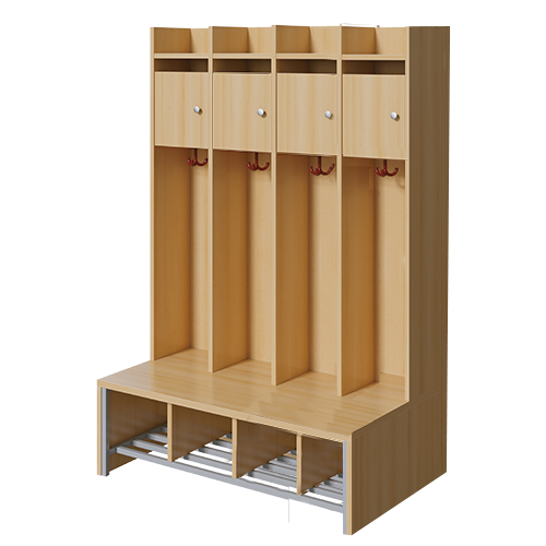 Spindgarderobe, kleine Tür B/H/T: 110x160x55 cm, 4 Plätze, Türen links, Bank, Schuhrost, 3fach-Haken