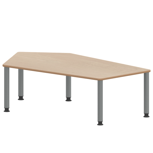 Tisch ZALOTTI mit Schichtstoff-Belag Fünfecktisch-groß, Stellfläche B/T: 185x104 cm, Höhen 41…76 cm, Stahlrohrbeine Ø 60 mm, Fußvariante: höhenverstellbar